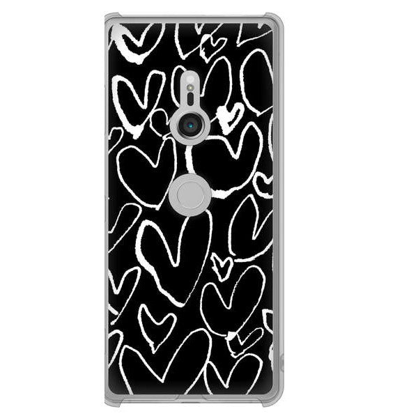 Xperia XZ3 SOV39 au 高画質仕上げ 背面印刷 ハードケース 【1124 ハート BK&WH】