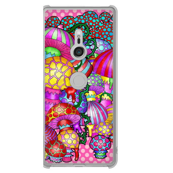 Xperia XZ3 SOV39 au 高画質仕上げ 背面印刷 ハードケース むかいあぐる きのこ