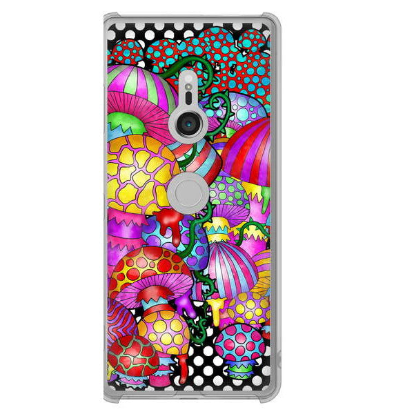 Xperia XZ3 SOV39 au 高画質仕上げ 背面印刷 ハードケース むかいあぐる きのこ