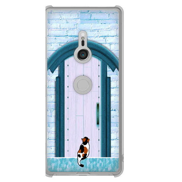 Xperia XZ3 SOV39 au 高画質仕上げ 背面印刷 ハードケース 猫とドア