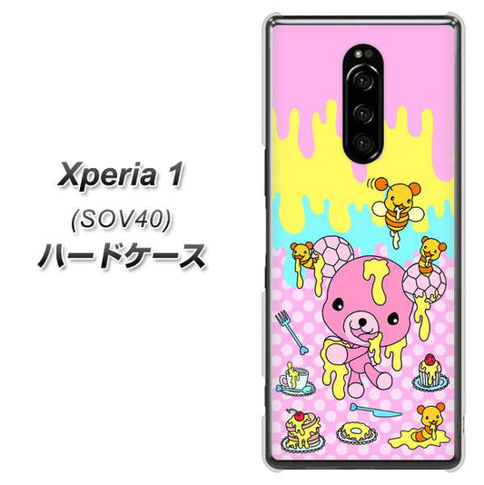 au エクスぺリア ワン SOV40 高画質仕上げ 背面印刷 ハードケース【AG822 ハニベア(水玉ピンク)】