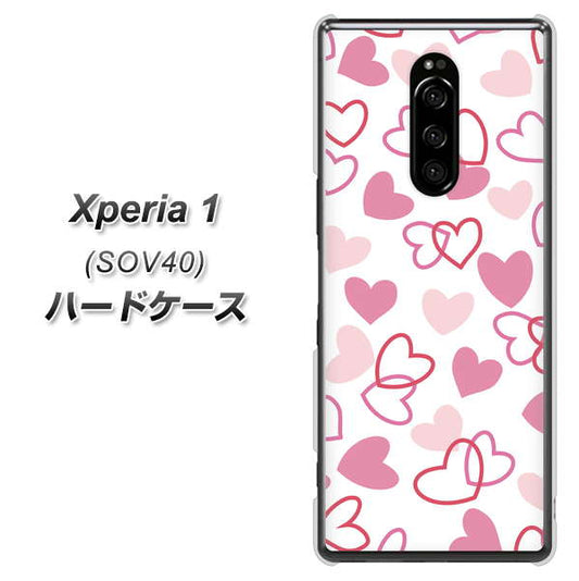 Xperia 1 SOV40 au VA929 ハートがいっぱい ピンク ハードケース 背面印刷