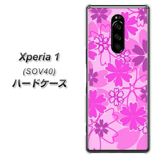 Xperia 1 SOV40 au VA961 重なり合う花 ピンク ハードケース 背面印刷