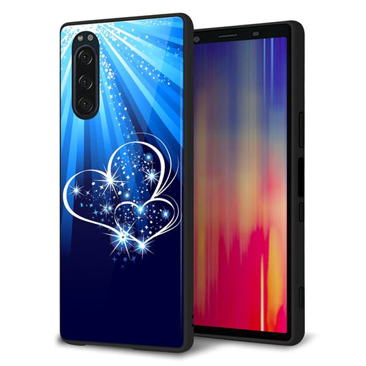 au エクスペリア5 SOV41 強化ガラス&TPUスマホケース ガラプリ【702 スイミングハート】