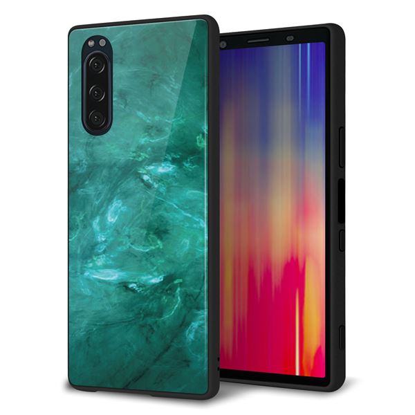 au エクスペリア5 SOV41 強化ガラス&TPUスマホケース ガラプリ【KM869 大理石GR】