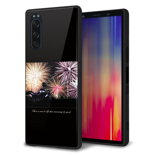 au エクスペリア5 SOV41 強化ガラス&TPUスマホケース ガラプリ【KM878 バイクと花火】