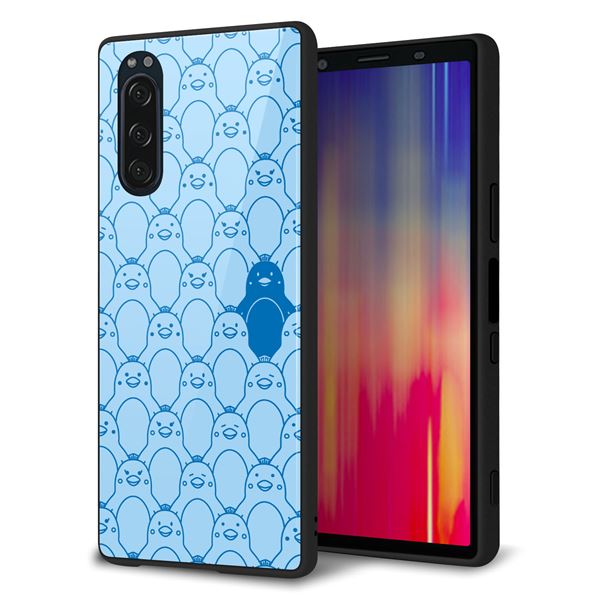 au エクスペリア5 SOV41 強化ガラス&TPUスマホケース ガラプリ【MA917 パターン ペンギン】