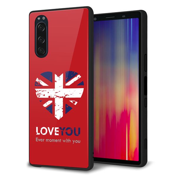 au エクスペリア5 SOV41 強化ガラス&TPUスマホケース ガラプリ【SC804 ユニオンジャック ハートビンテージレッド】