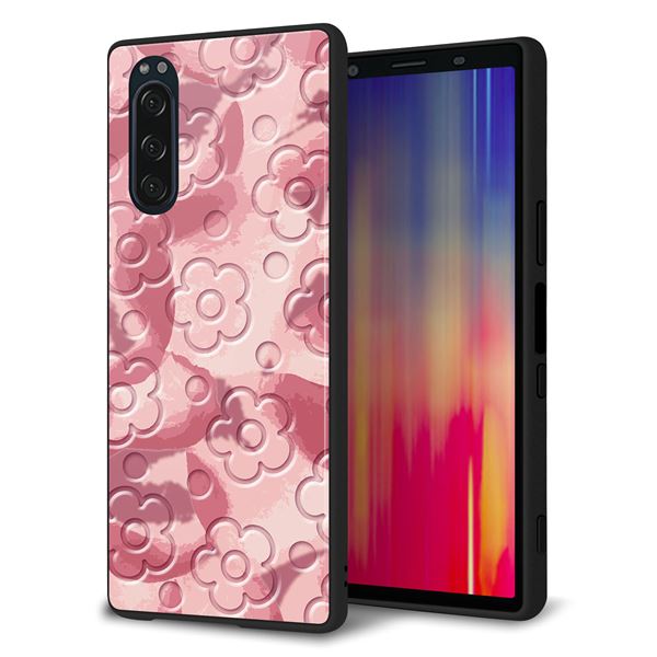 au エクスペリア5 SOV41 強化ガラス&TPUスマホケース ガラプリ【SC846 フラワーヴェルニ花ピンク(ローズヴェルール)】