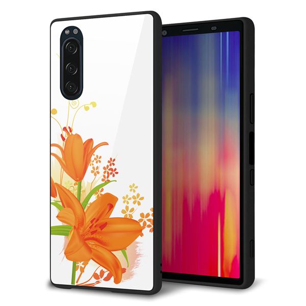 au エクスペリア5 SOV41 強化ガラス&TPUスマホケース ガラプリ【SC848 ユリ(オレンジ)】