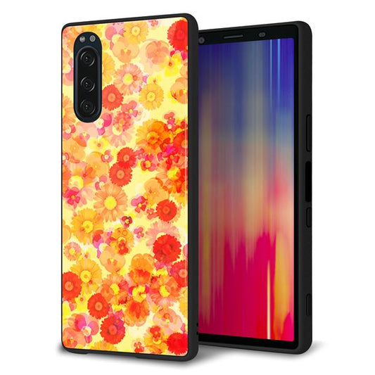 au エクスペリア5 SOV41 強化ガラス&TPUスマホケース ガラプリ【SC867 リバティプリント フルールドパルファン(イエロー)】