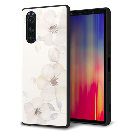 au エクスペリア5 SOV41 強化ガラス&TPUスマホケース ガラプリ【SC952 ドゥ・フルール(セピア)】