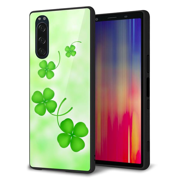 au エクスペリア5 SOV41 強化ガラス&TPUスマホケース ガラプリ【VA819 まいおりる幸運】