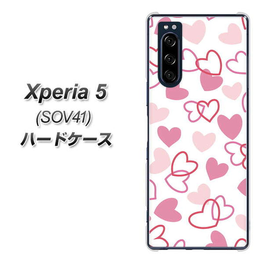 au エクスペリア5 SOV41 高画質仕上げ 背面印刷 ハードケース【VA929 ハートがいっぱい ピンク】