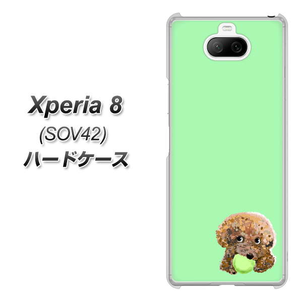 au エクスペリア8 SOV42 高画質仕上げ 背面印刷 ハードケース【YJ055 トイプードル&ボール(グリーン)】