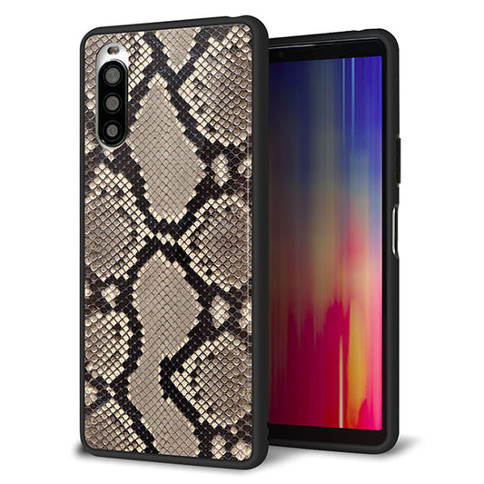 au エクスペリア10 II SOV43 強化ガラス&TPUスマホケース ガラプリ【049 ヘビ柄】