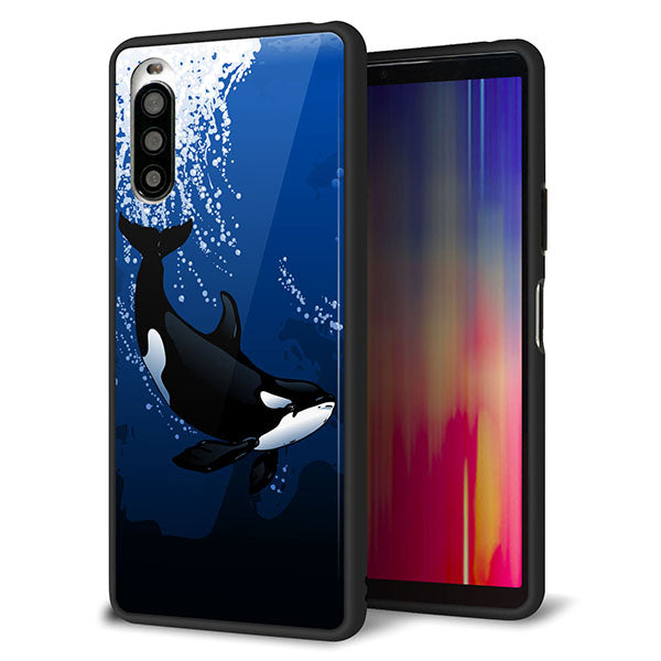 au エクスペリア10 II SOV43 強化ガラス&TPUスマホケース ガラプリ【423 シャチ】