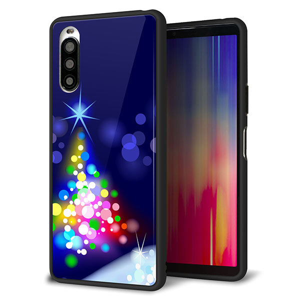 au エクスペリア10 II SOV43 強化ガラス&TPUスマホケース ガラプリ【720 白銀のクリスマスツリー】
