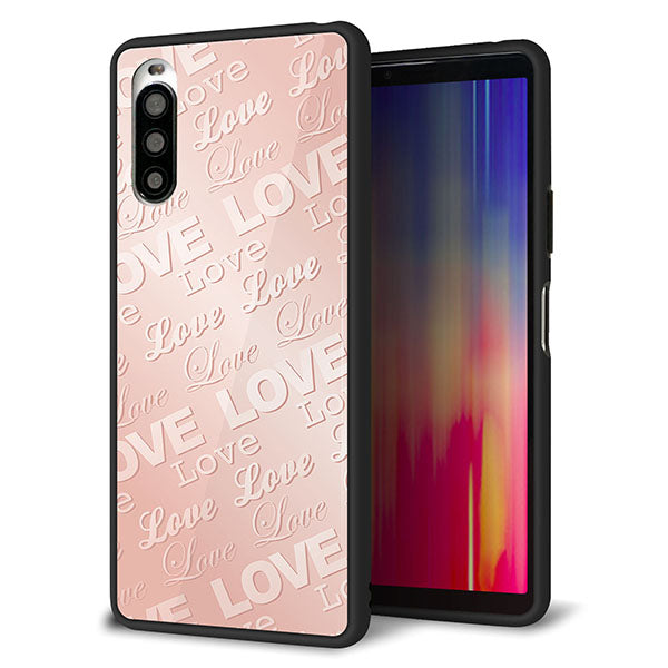 au エクスペリア10 II SOV43 強化ガラス&TPUスマホケース ガラプリ【SC841 エンボス風LOVEリンク(ローズピンク)】