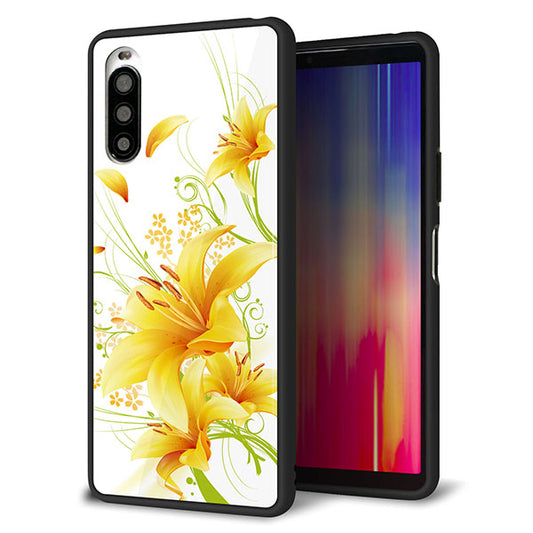 au エクスペリア10 II SOV43 強化ガラス&TPUスマホケース ガラプリ【SC852 ユリ(イエロー)】