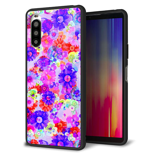 au エクスペリア10 II SOV43 強化ガラス&TPUスマホケース ガラプリ【SC868 リバティプリント フルールドパルファン(パープル)】