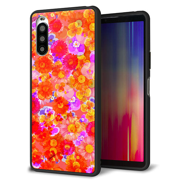 au エクスペリア10 II SOV43 強化ガラス&TPUスマホケース ガラプリ【SC871 リバティプリント フルールドパルファン(レッド)】