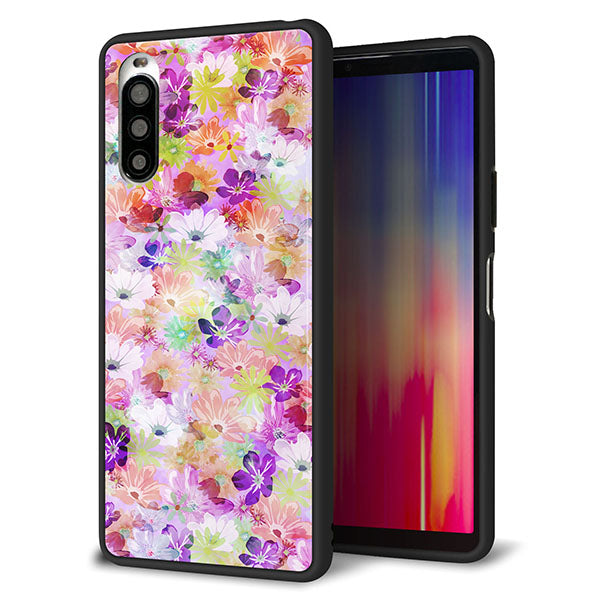 au エクスペリア10 II SOV43 強化ガラス&TPUスマホケース ガラプリ【SC873 リバティプリント プレスドフラワー(パープル)】