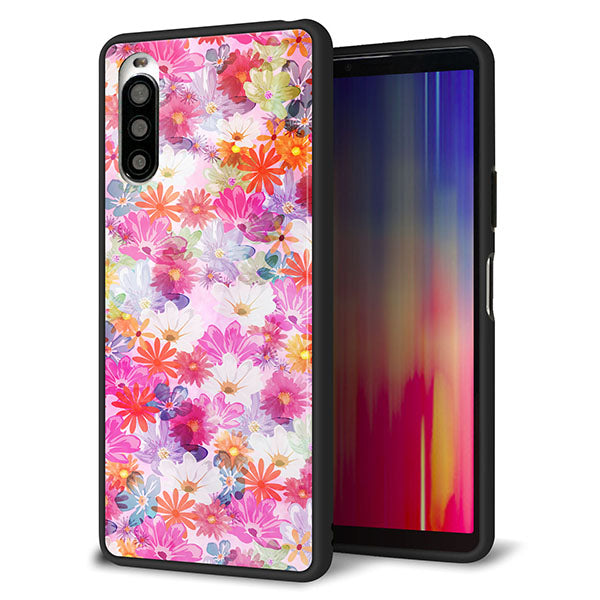 au エクスペリア10 II SOV43 強化ガラス&TPUスマホケース ガラプリ【SC874 リバティプリント プレスドフラワー(ピンク)】