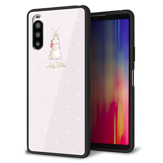 Xperia 10 II SOV43 au 強化ガラス&TPUスマホケース ガラプリ【SC966 Lady Rabbit ベージュピンクhp】