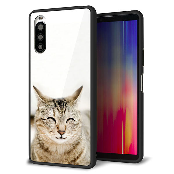 au エクスペリア10 II SOV43 強化ガラス&TPUスマホケース ガラプリ【VA801 笑福ねこ】
