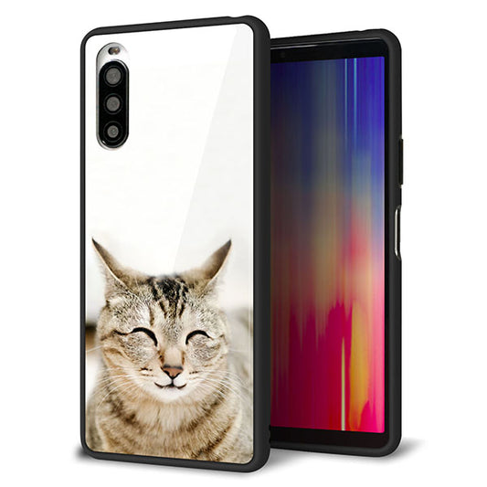 au エクスペリア10 II SOV43 強化ガラス&TPUスマホケース ガラプリ【VA801 笑福ねこ】