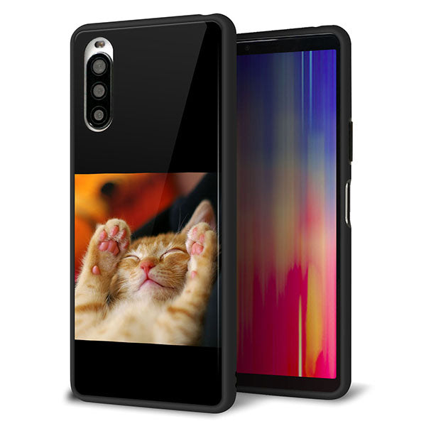 au エクスペリア10 II SOV43 強化ガラス&TPUスマホケース ガラプリ【VA804 爆睡するネコ】