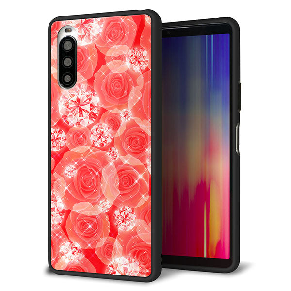 au エクスペリア10 II SOV43 強化ガラス&TPUスマホケース ガラプリ【VA816 ダイヤモンドとバラ】