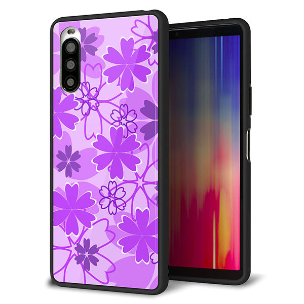 au エクスペリア10 II SOV43 強化ガラス&TPUスマホケース ガラプリ【VA960 重なり合う花 パープル】