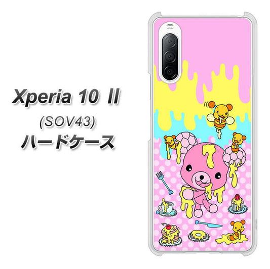 au エクスペリア10 II SOV43 高画質仕上げ 背面印刷 ハードケース【AG822 ハニベア(水玉ピンク)】
