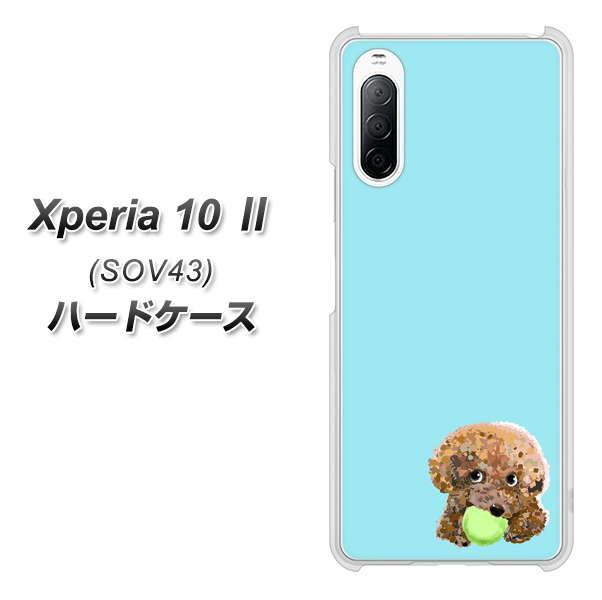 au エクスペリア10 II SOV43 高画質仕上げ 背面印刷 ハードケース【YJ054 トイプードル&ボール(ブルー)】