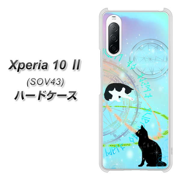 au エクスペリア10 II SOV43 高画質仕上げ 背面印刷 ハードケース【YJ329 魔法陣猫 キラキラ パステル】