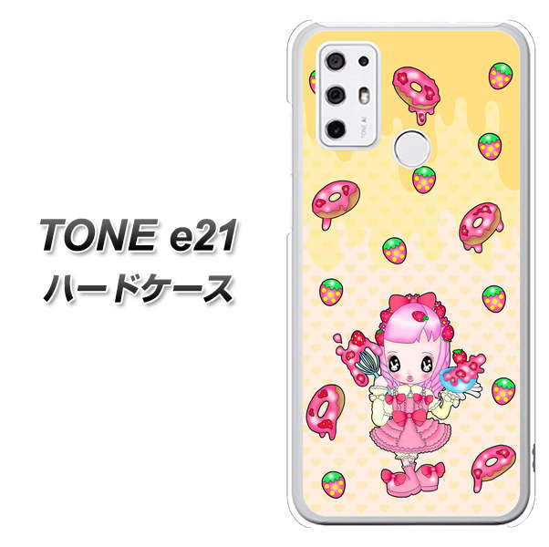SIMフリー トーンモバイル TONE e21 高画質仕上げ 背面印刷 ハードケース【AG815 ストロベリードーナツ(水玉黄)】