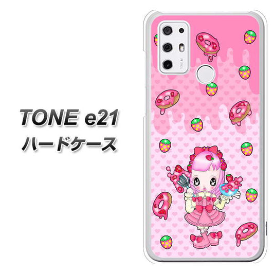 SIMフリー トーンモバイル TONE e21 高画質仕上げ 背面印刷 ハードケース【AG816 ストロベリードーナツ(水玉ピンク)】