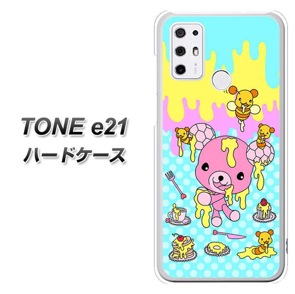 SIMフリー トーンモバイル TONE e21 高画質仕上げ 背面印刷 ハードケース【AG821 ハニベア(水玉水色)】