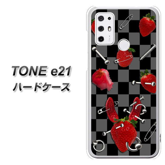 SIMフリー トーンモバイル TONE e21 高画質仕上げ 背面印刷 ハードケース【AG833 苺パンク(黒)】