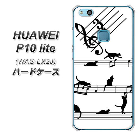 HUAWEI（ファーウェイ）P10 lite WAS-LX2J 高画質仕上げ 背面印刷 ハードケース【1112 音符とじゃれるネコ2】