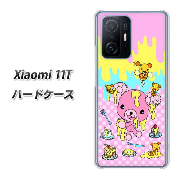 Xiaomi 11T 高画質仕上げ 背面印刷 ハードケース【AG822 ハニベア(水玉ピンク)】