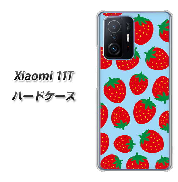 Xiaomi 11T 高画質仕上げ 背面印刷 ハードケース【SC814 小さいイチゴ模様 レッドとブルー】