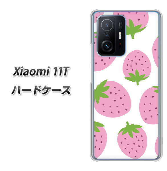 Xiaomi 11T 高画質仕上げ 背面印刷 ハードケース【SC816 大きいイチゴ模様 ピンク】