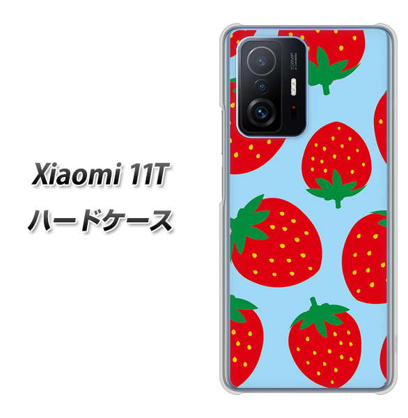 Xiaomi 11T 高画質仕上げ 背面印刷 ハードケース【SC821 大きいイチゴ模様レッドとブルー】