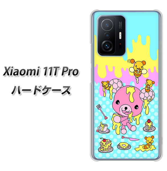 Xiaomi 11T Pro 高画質仕上げ 背面印刷 ハードケース【AG821 ハニベア(水玉水色)】