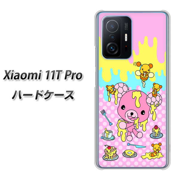 Xiaomi 11T Pro 高画質仕上げ 背面印刷 ハードケース【AG822 ハニベア(水玉ピンク)】