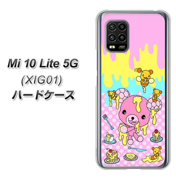 au Xiaomi(シャオミ)Mi 10 Lite 5G XIG01 高画質仕上げ 背面印刷 ハードケース【AG822 ハニベア(水玉ピンク)】