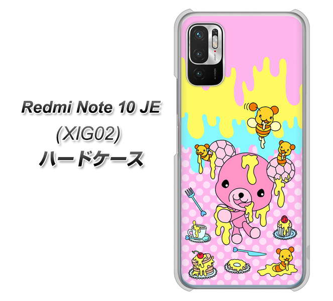 Redmi Note 10 JE XIG02 au 高画質仕上げ 背面印刷 ハードケース【AG822 ハニベア(水玉ピンク)】